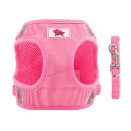 dog Harnesses and dog leash set; New dog leash corduroy breathable dog chest strap reflective pet chest strap walking dog rope set (colour: Pink, Specification (L * W): M)