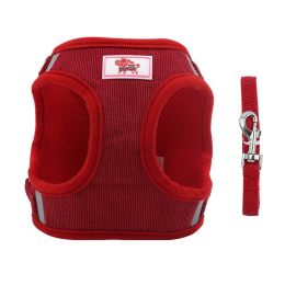 dog Harnesses and dog leash set; New dog leash corduroy breathable dog chest strap reflective pet chest strap walking dog rope set (colour: red, Specification (L * W): L)